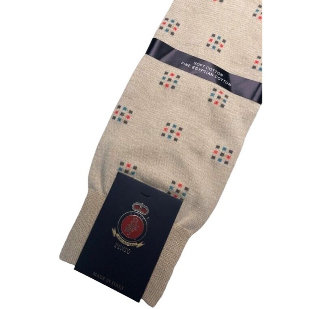 Punto Italian Squares Mens Dress Socks Egyptian Cotton 10-13 Khaki Made in Italy